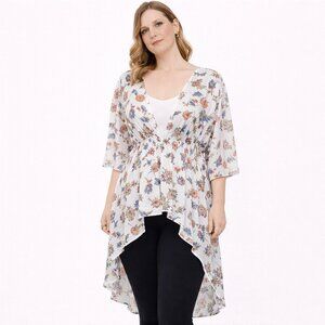 Almost Famous white V-neckline floral high low duster sheer Size: XL